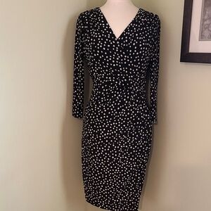 Ralph Lauren Black and White Polka Dot Wrap Sheath Dress